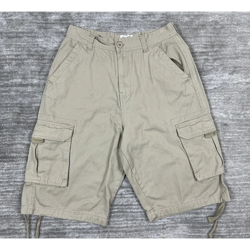 OTB Cargo Shorts Mens 32 Tan One Tough Brand Khaki Cotton Utility Drawstring Hem